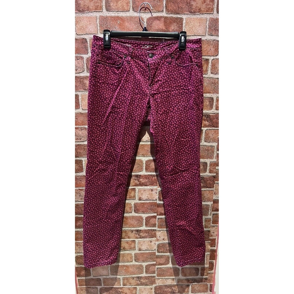 Ann Taylor Loft Women's Paisley Casual Modern Straight Jeans Red 29/8P